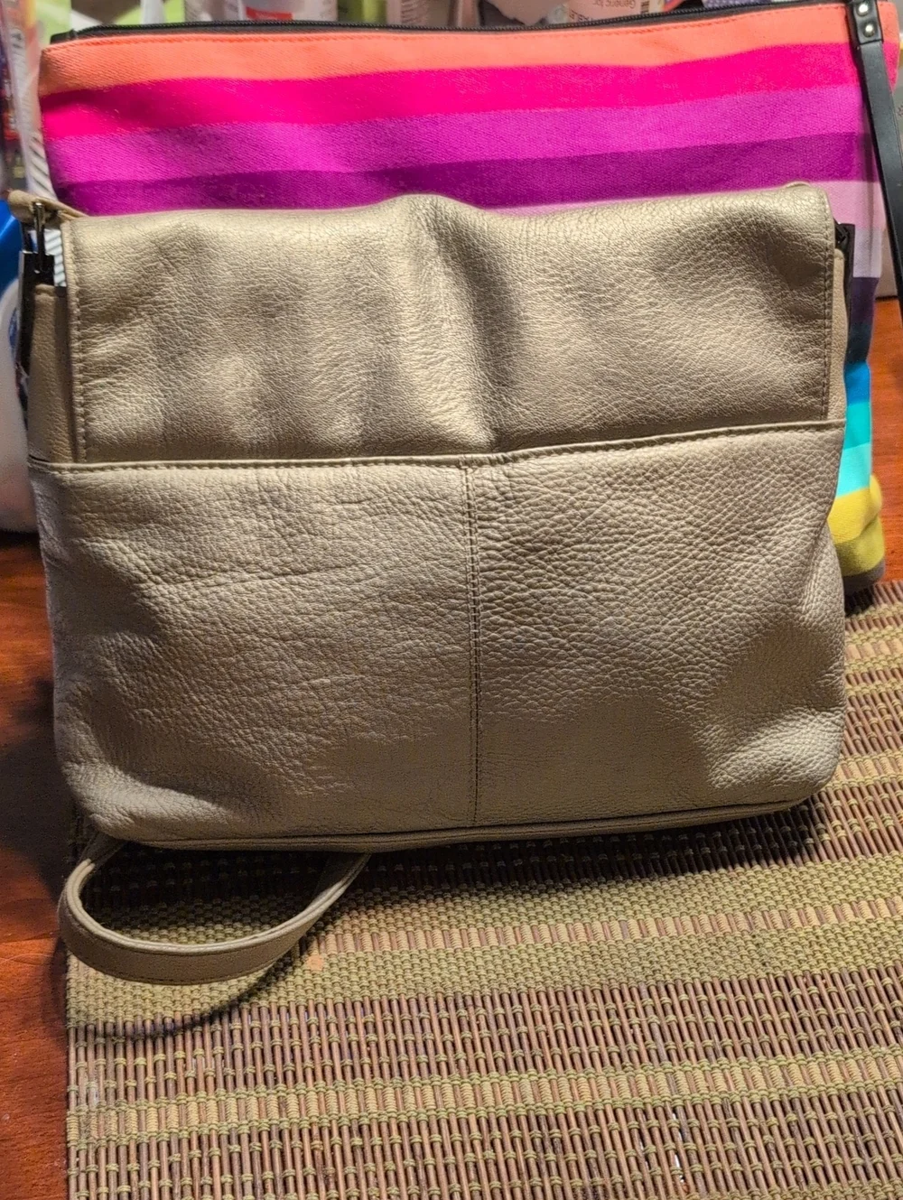Vintage Hillard & Hanson Leather Crossbody Bag Subtle Gold Metallic